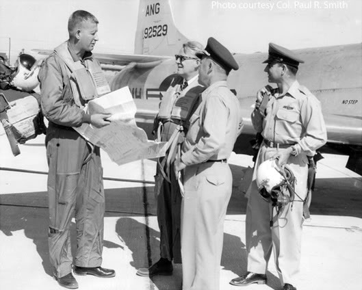 Governor Lane Dwinnel, Pilot James Cuddihee alonside F-94A